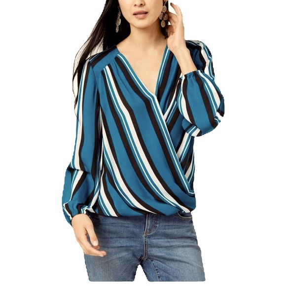 INC STRIPED CROSS FRONT LONG SLEEY TOP IN SIZE SMALL - Picture 1 of 7